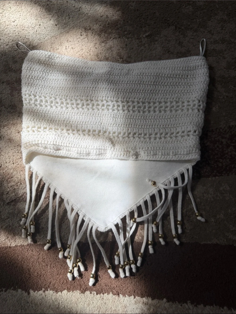 PacSun White Crochet Fringe Neck Scarf with Bead Accents